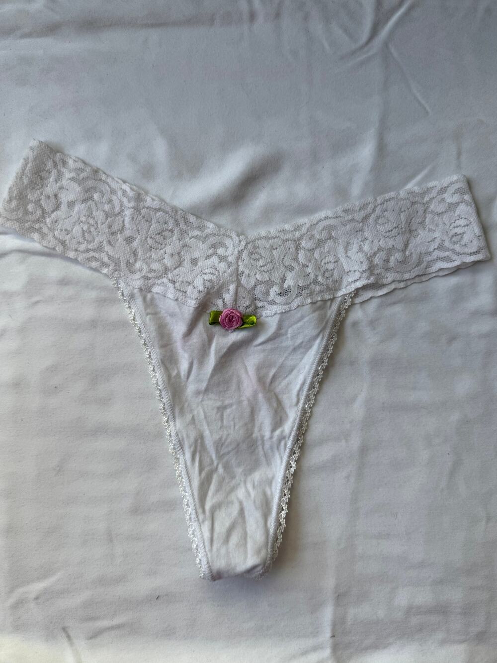 St Eve Lace Waist String Thong White Rose Detail Cotton Size S Y2K